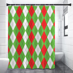 Red Green And White Argyle Pattern Print Premium Shower Curtain