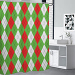 Red Green And White Argyle Pattern Print Premium Shower Curtain