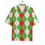 Red Green And White Argyle Pattern Print Rayon Hawaiian Shirt