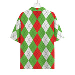 Red Green And White Argyle Pattern Print Rayon Hawaiian Shirt