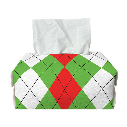 Red Green And White Argyle Pattern Print Rectangle Tissue Box Cover