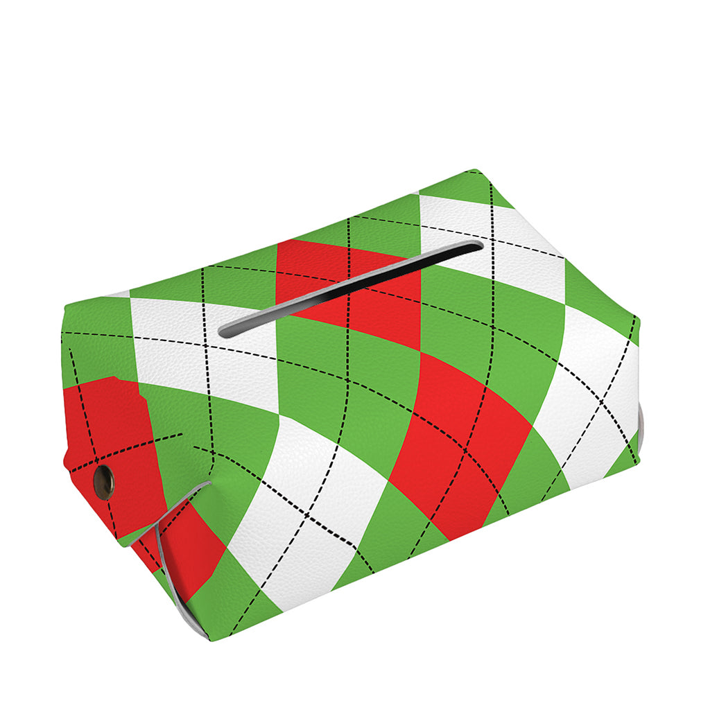 Red Green And White Argyle Pattern Print Rectangle Tissue Box Cover