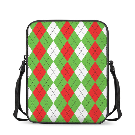Red Green And White Argyle Pattern Print Rectangular Crossbody Bag