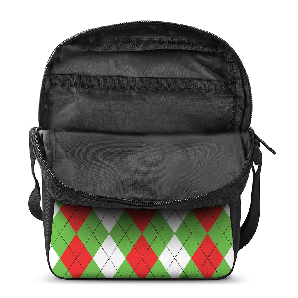 Red Green And White Argyle Pattern Print Rectangular Crossbody Bag