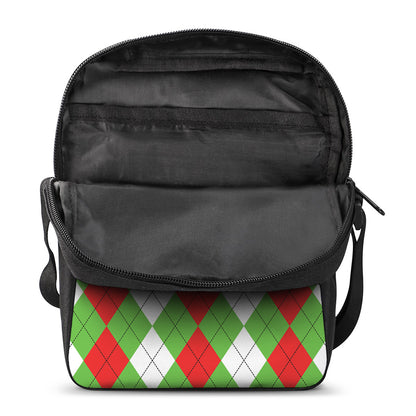 Red Green And White Argyle Pattern Print Rectangular Crossbody Bag