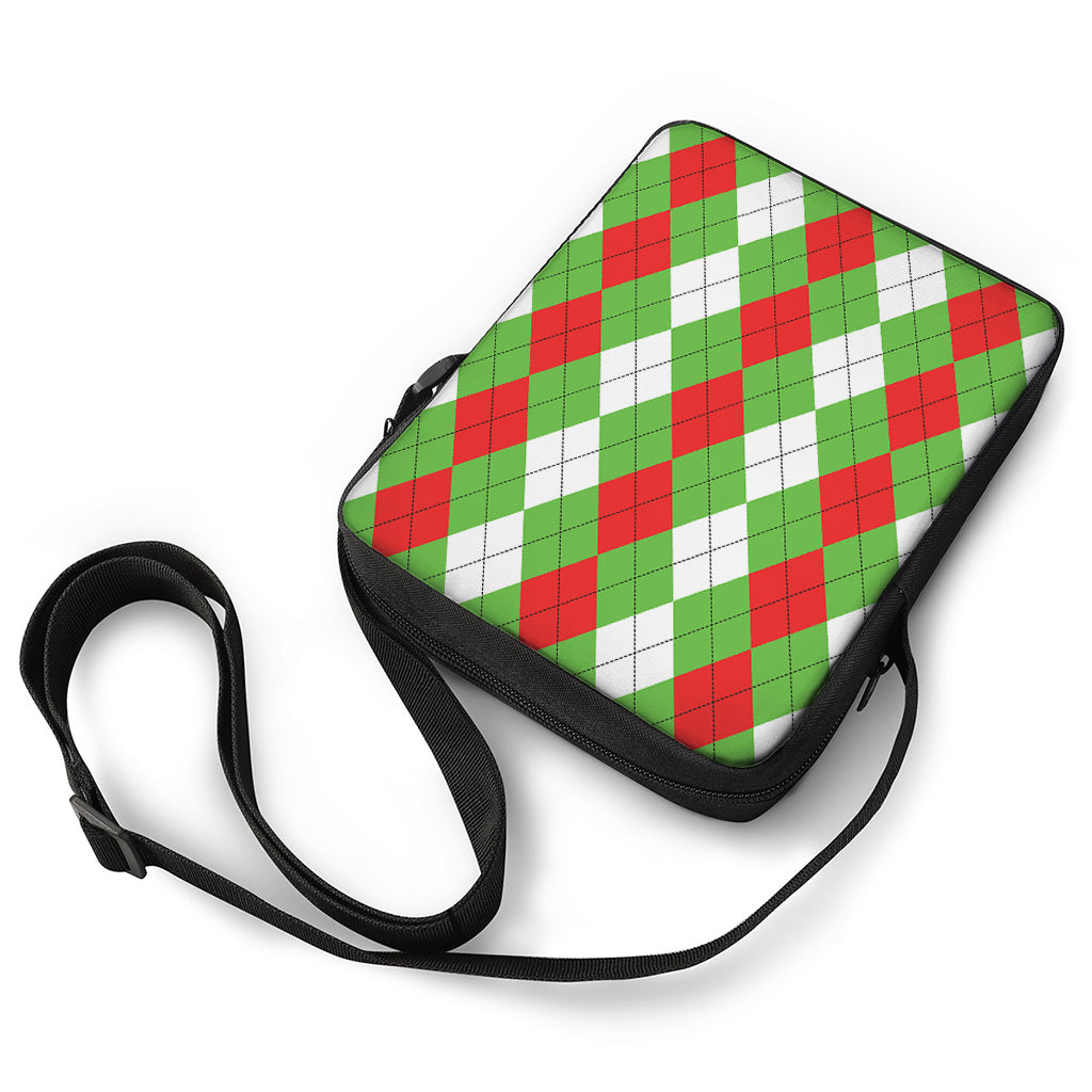 Red Green And White Argyle Pattern Print Rectangular Crossbody Bag