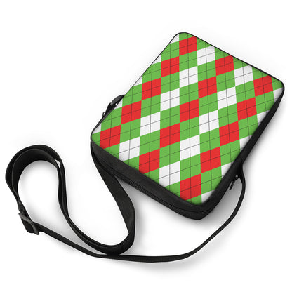 Red Green And White Argyle Pattern Print Rectangular Crossbody Bag