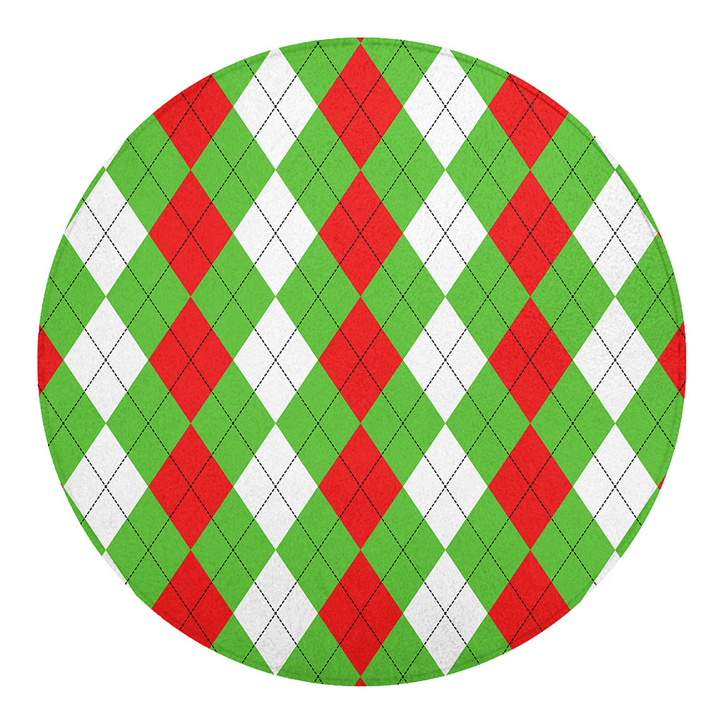 Red Green And White Argyle Pattern Print Round Blanket