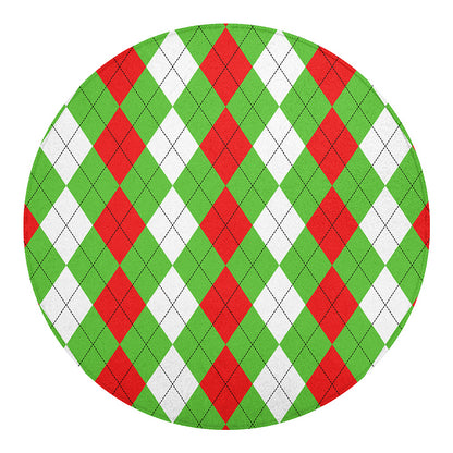 Red Green And White Argyle Pattern Print Round Blanket