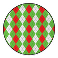 Red Green And White Argyle Pattern Print Round Floor Mat