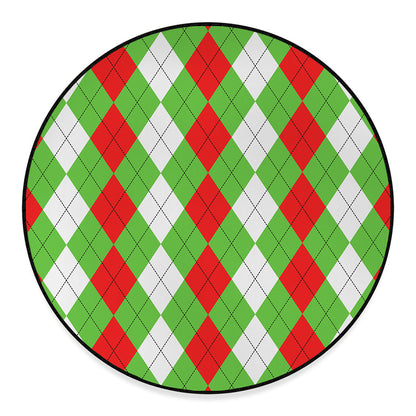 Red Green And White Argyle Pattern Print Round Floor Mat