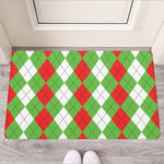 Red Green And White Argyle Pattern Print Rubber Doormat