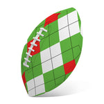 Red Green And White Argyle Pattern Print Rugby Ball