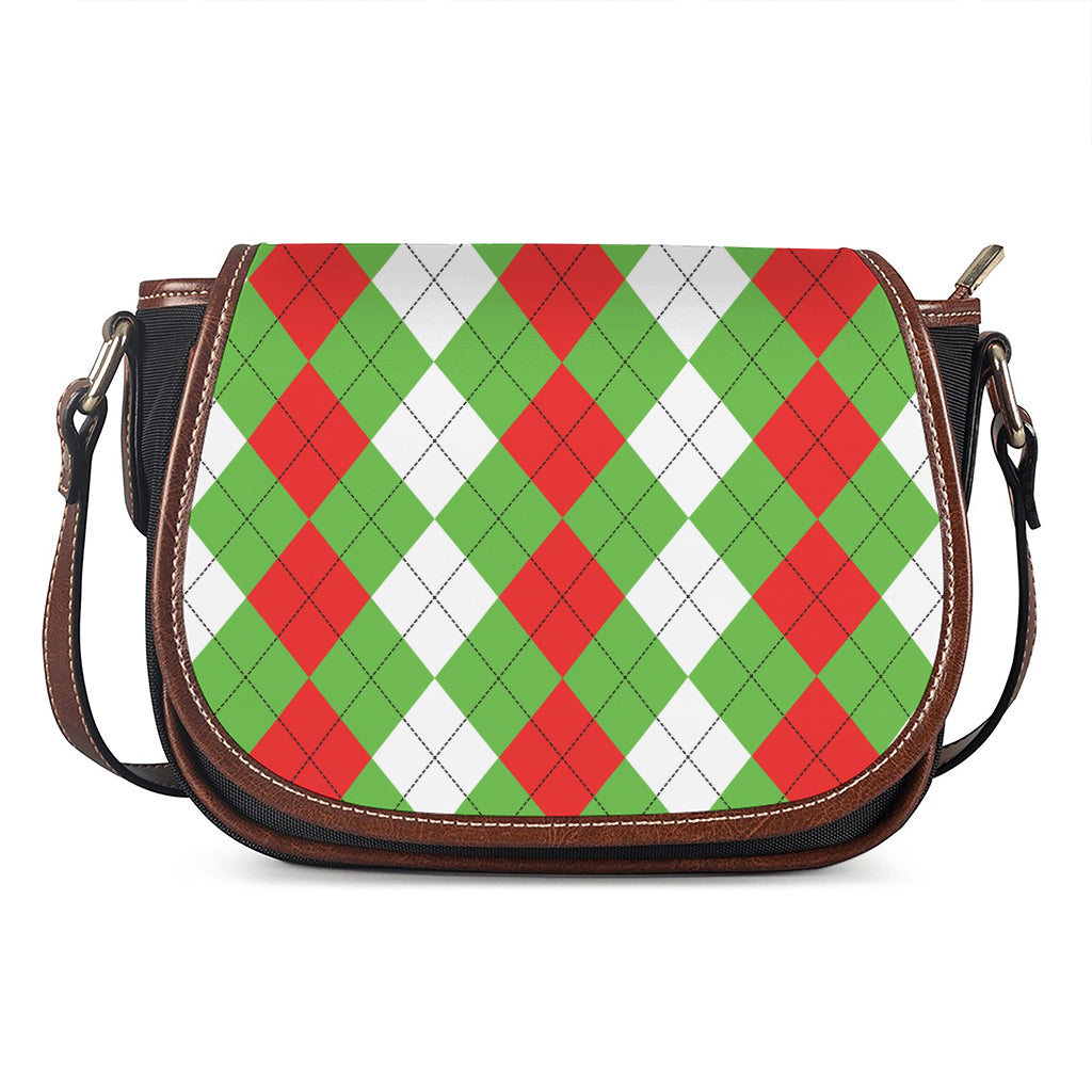 Red Green And White Argyle Pattern Print Saddle Bag