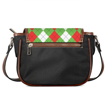 Red Green And White Argyle Pattern Print Saddle Bag