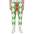 Red Green And White Argyle Pattern Print Joggers