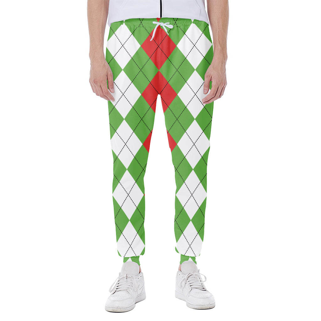 Red Green And White Argyle Pattern Print Scuba Joggers