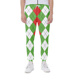 Red Green And White Argyle Pattern Print Scuba Joggers