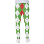 Red Green And White Argyle Pattern Print Scuba Joggers