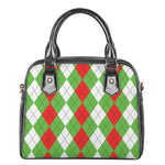 Red Green And White Argyle Pattern Print Shoulder Handbag