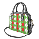 Red Green And White Argyle Pattern Print Shoulder Handbag