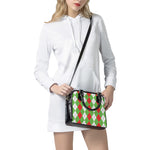 Red Green And White Argyle Pattern Print Shoulder Handbag