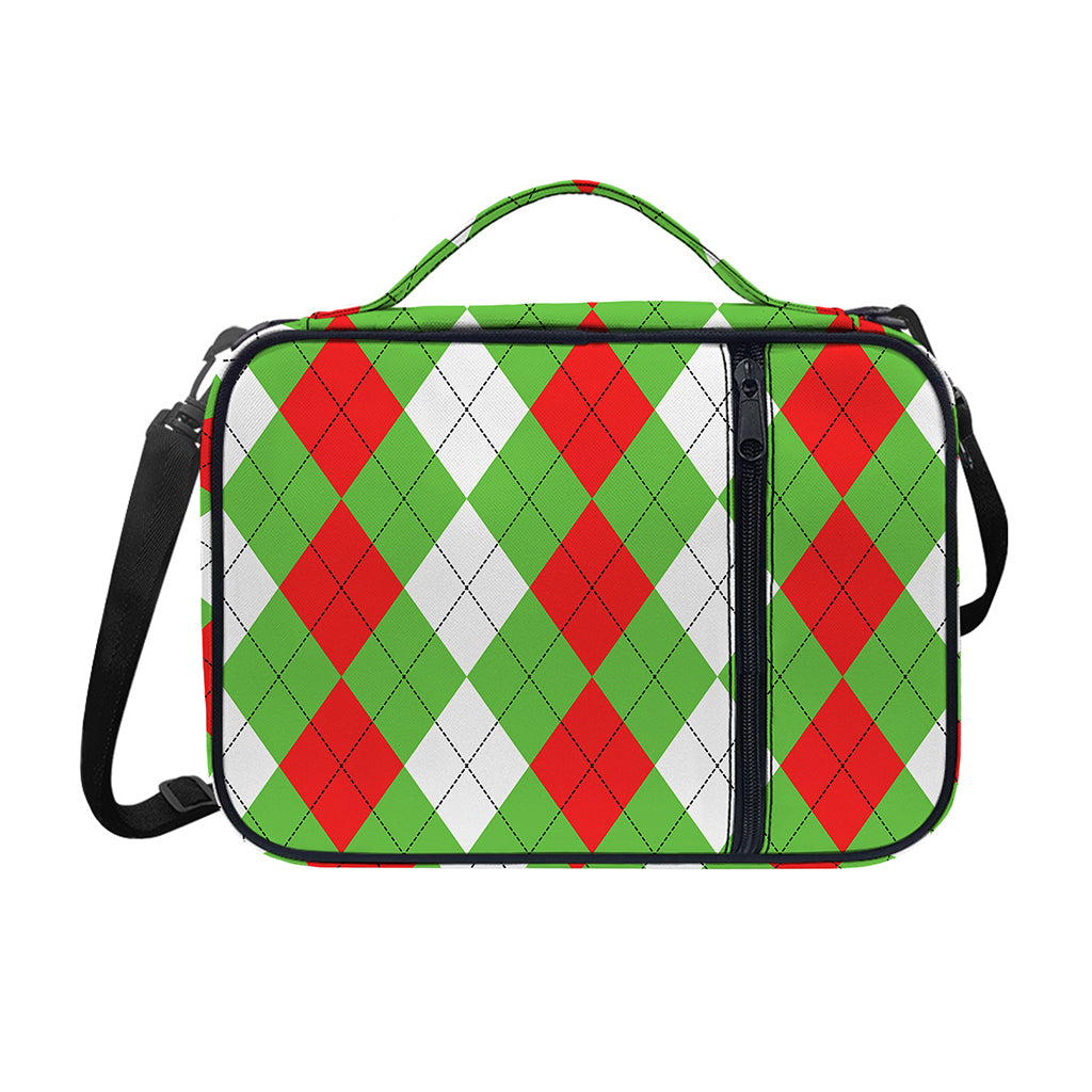 Red Green And White Argyle Pattern Print Shoulder Strap Bible Bag