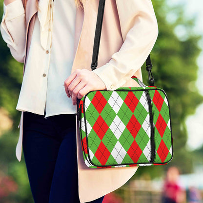 Red Green And White Argyle Pattern Print Shoulder Strap Bible Bag