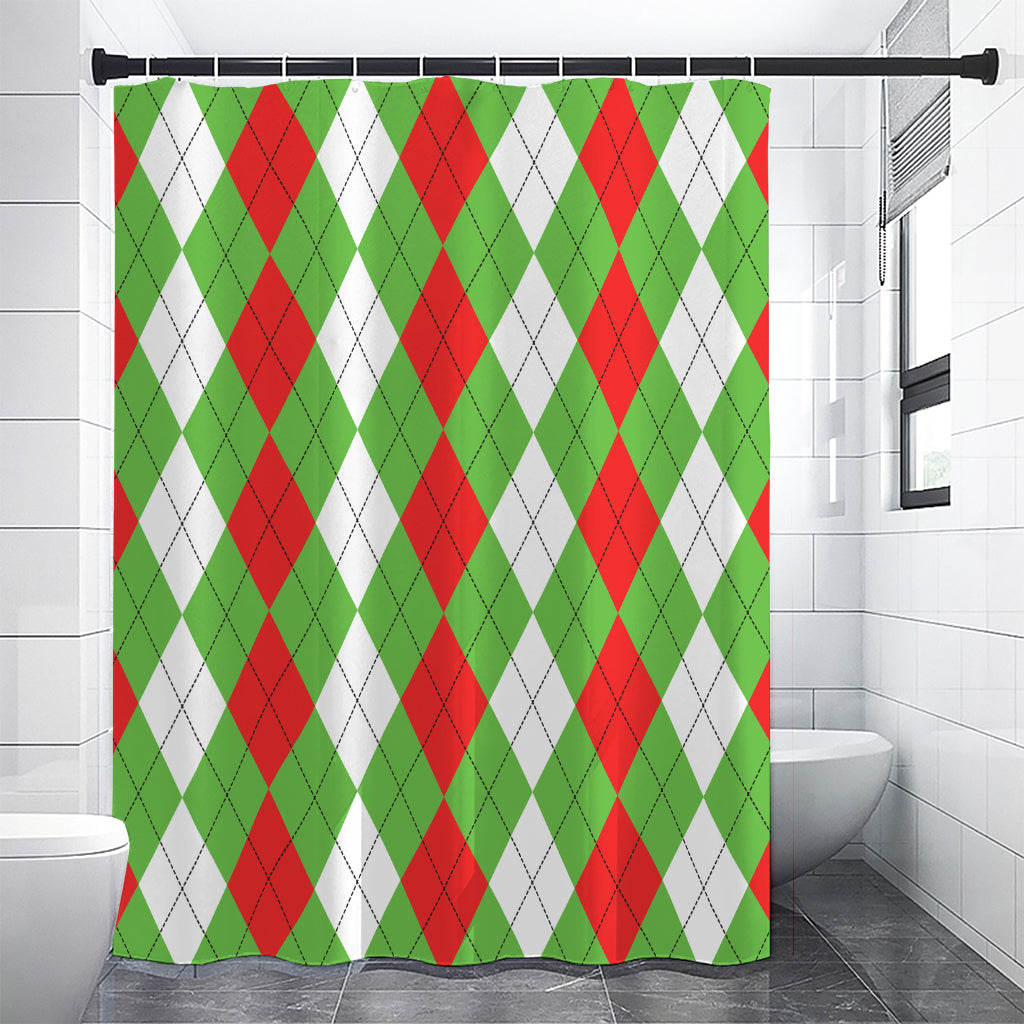 Red Green And White Argyle Pattern Print Shower Curtain