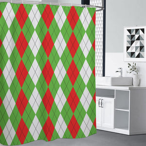 Red Green And White Argyle Pattern Print Shower Curtain