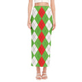 Red Green And White Argyle Pattern Print Side Slit Maxi Skirt