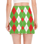 Red Green And White Argyle Pattern Print Side Slit Mini Skirt