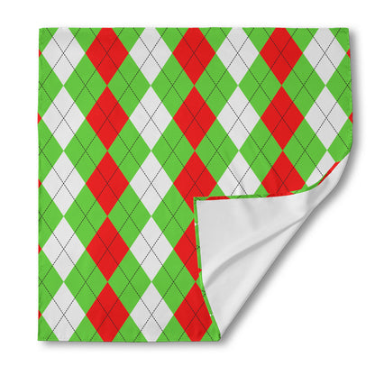 Red Green And White Argyle Pattern Print Silk Bandana