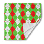 Red Green And White Argyle Pattern Print Silk Bandana