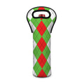 Red Green And White Argyle Pattern Print Single Neoprene Wine Tote