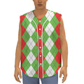 Red Green And White Argyle Pattern Print Sleeveless Baseball Jersey