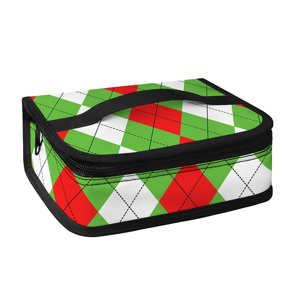Red Green And White Argyle Pattern Print Small Lunch Bag