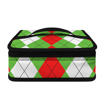 Red Green And White Argyle Pattern Print Small Lunch Bag