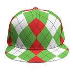 Red Green And White Argyle Pattern Print Snapback Cap