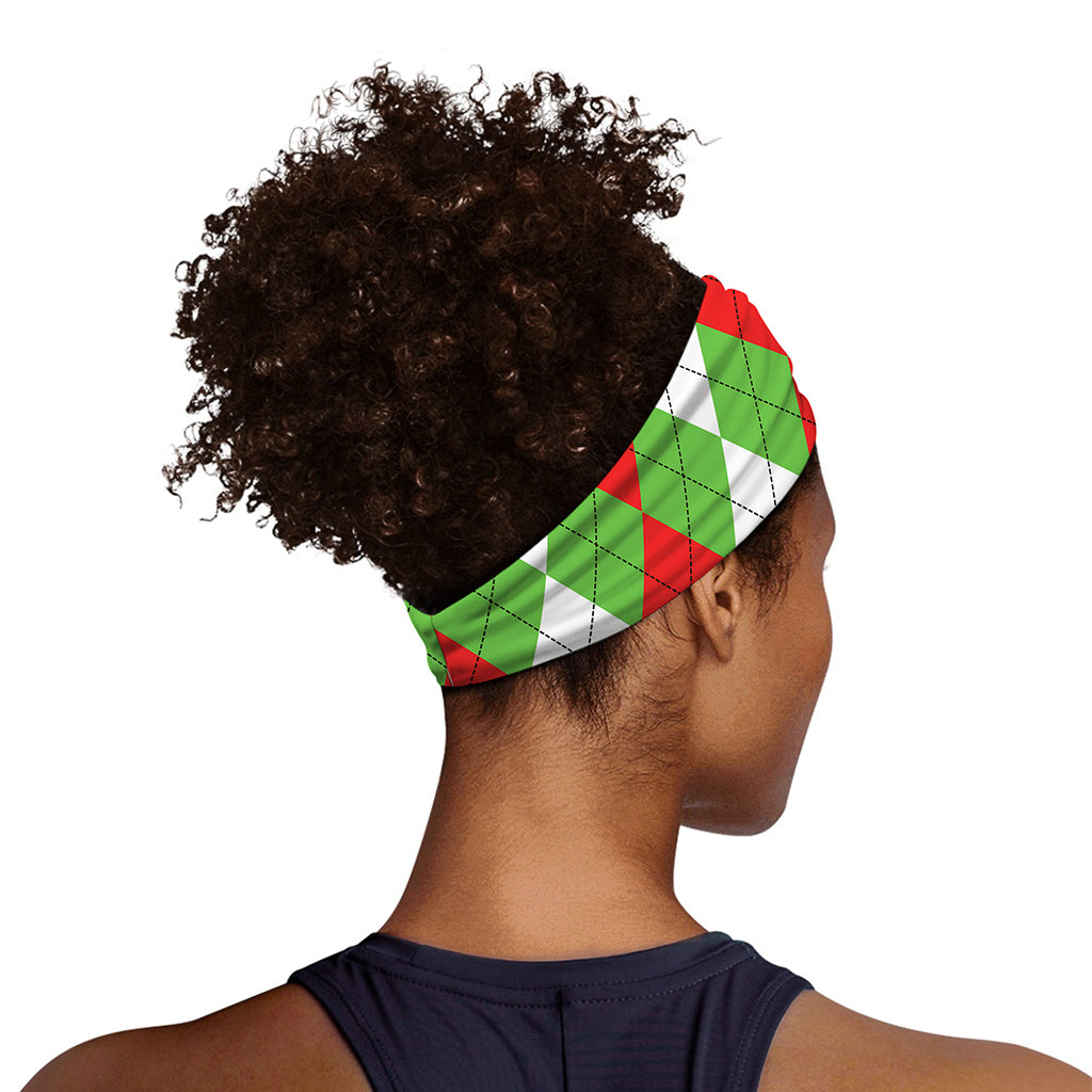 Red Green And White Argyle Pattern Print Sports Headband