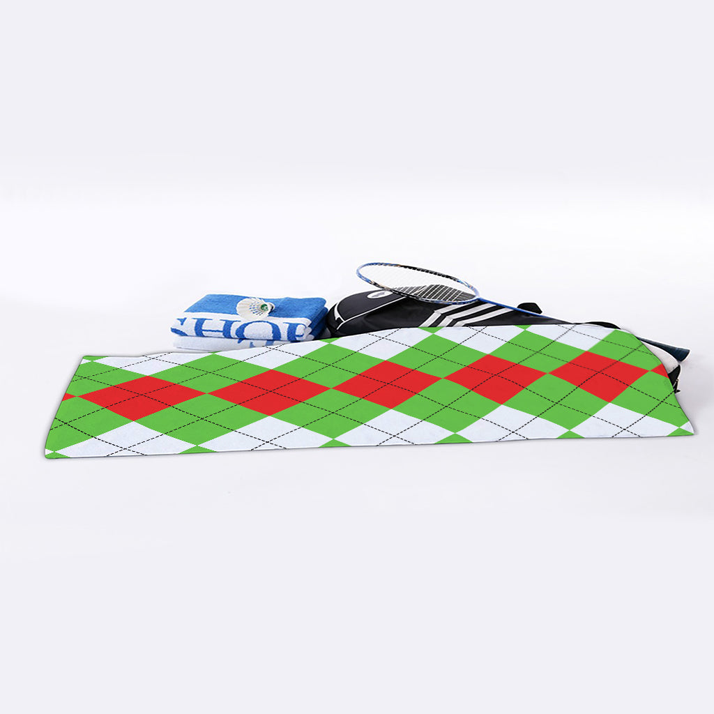 Red Green And White Argyle Pattern Print Sports Towel
