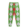 Red Green And White Argyle Pattern Print Sweatpants