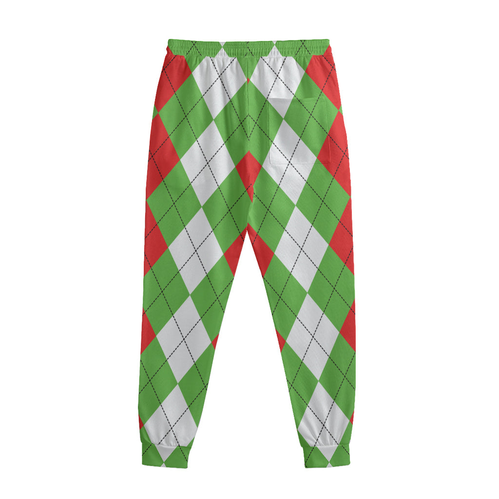 Red Green And White Argyle Pattern Print Sweatpants