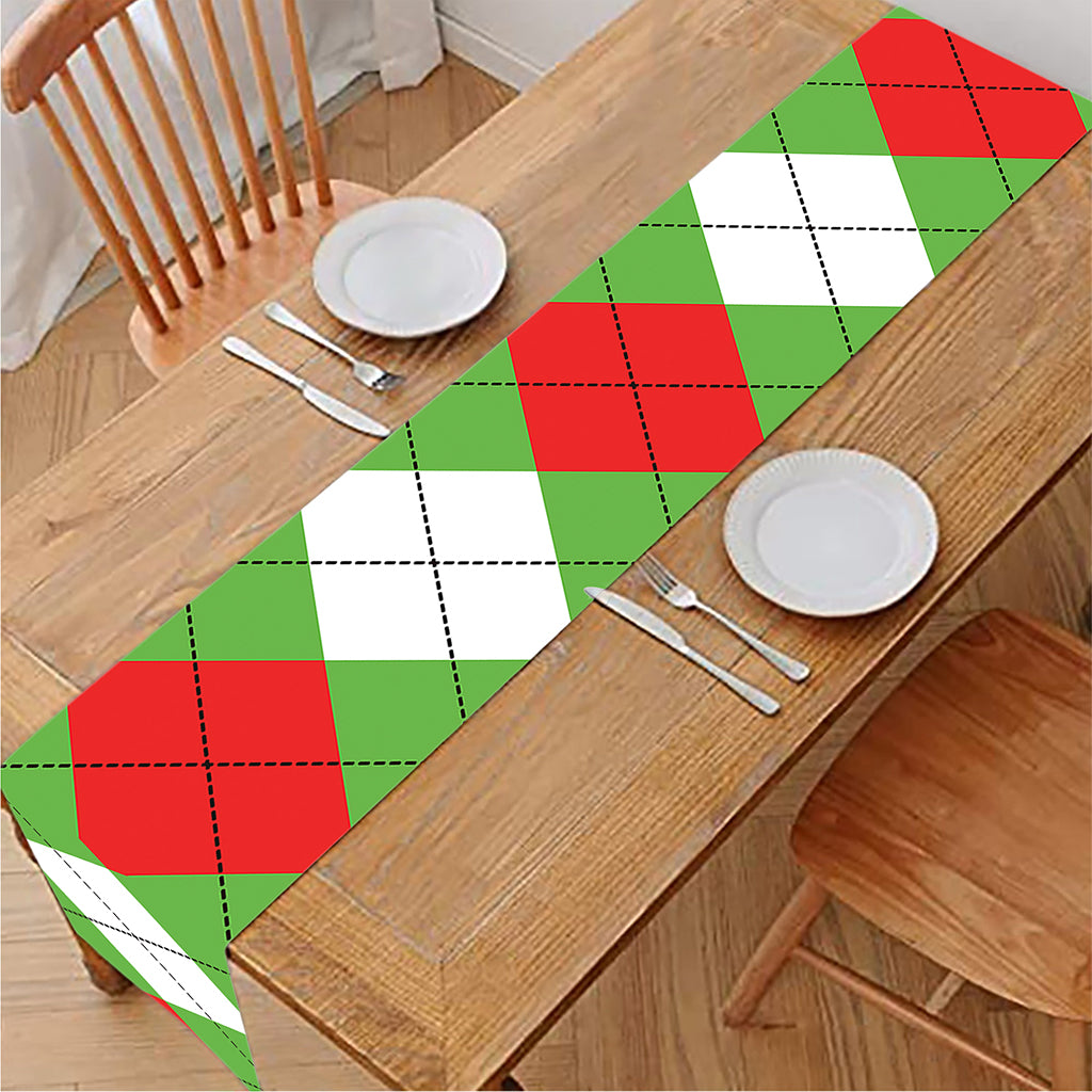 Red Green And White Argyle Pattern Print Table Runner