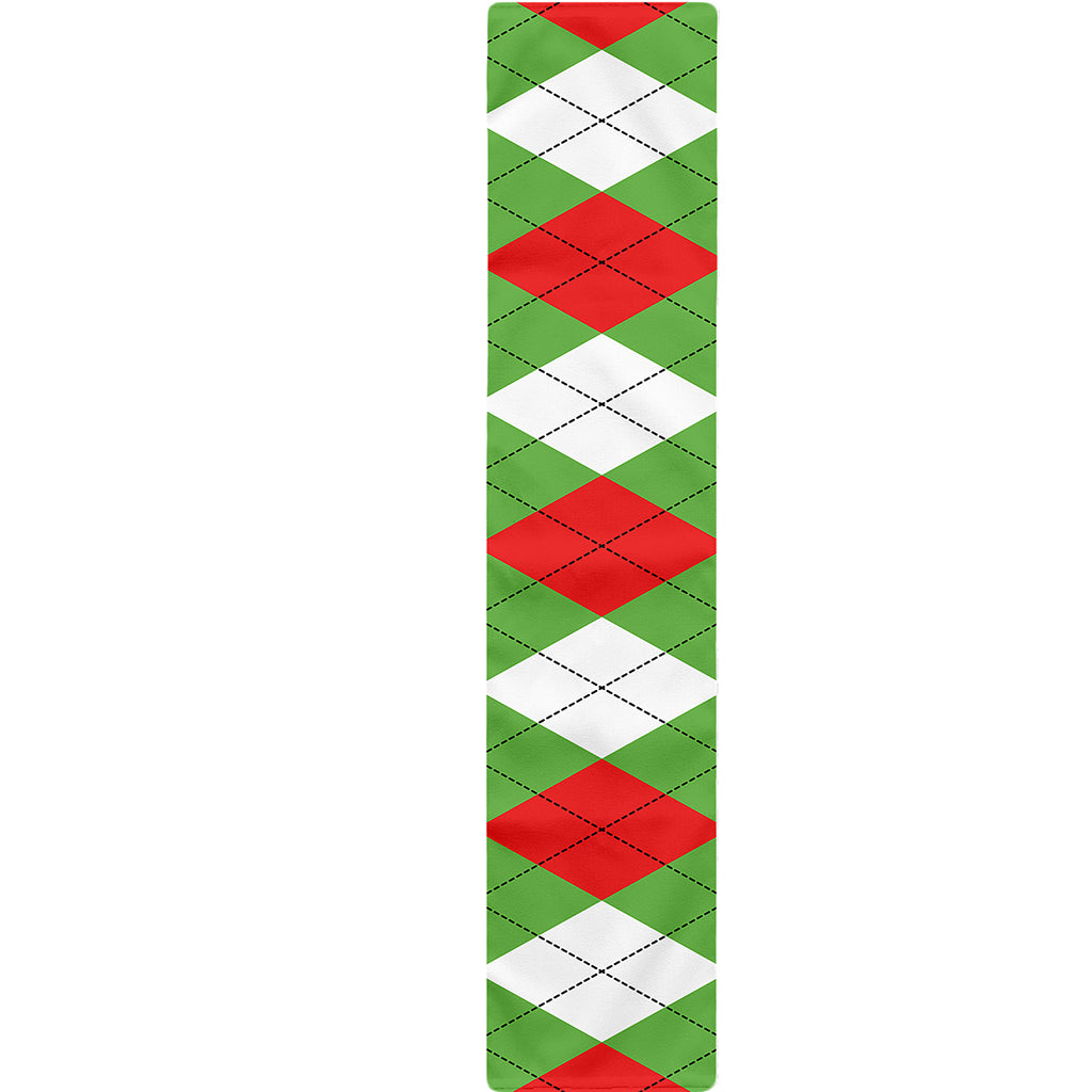 Red Green And White Argyle Pattern Print Table Runner