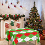 Red Green And White Argyle Pattern Print Tablecloth