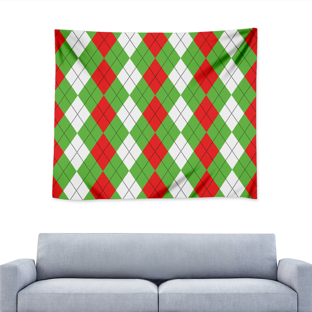 Red Green And White Argyle Pattern Print Tapestry