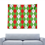 Red Green And White Argyle Pattern Print Tapestry