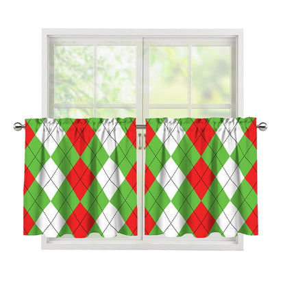 Red Green And White Argyle Pattern Print Tier Curtains