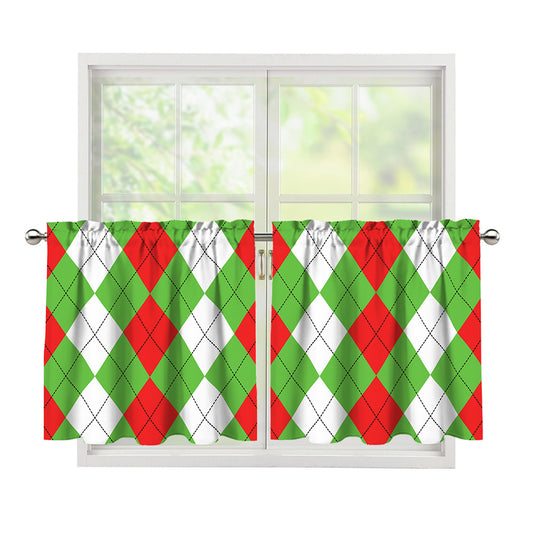 Red Green And White Argyle Pattern Print Tier Curtains